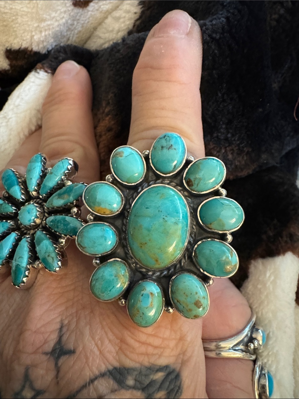 Kingman Turquoise Cluster Statement Ring 925 silver - Women Jewelry
